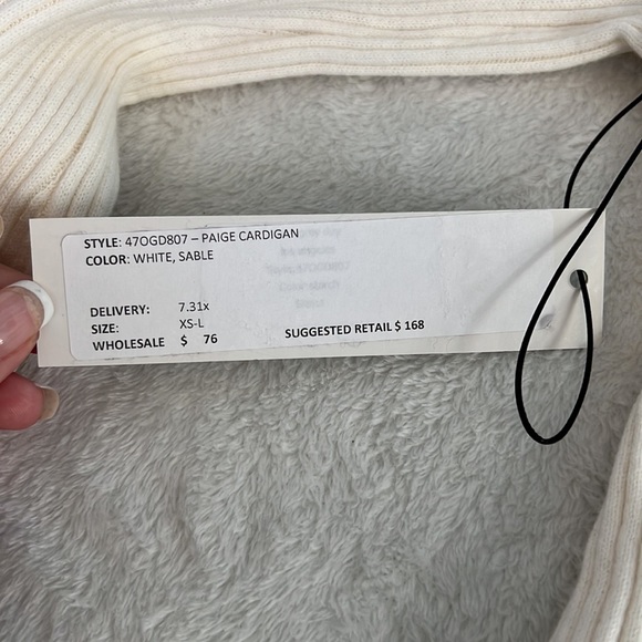 One Grey Day Paige Cardigan in color white, Sable - Picture 7 of 7